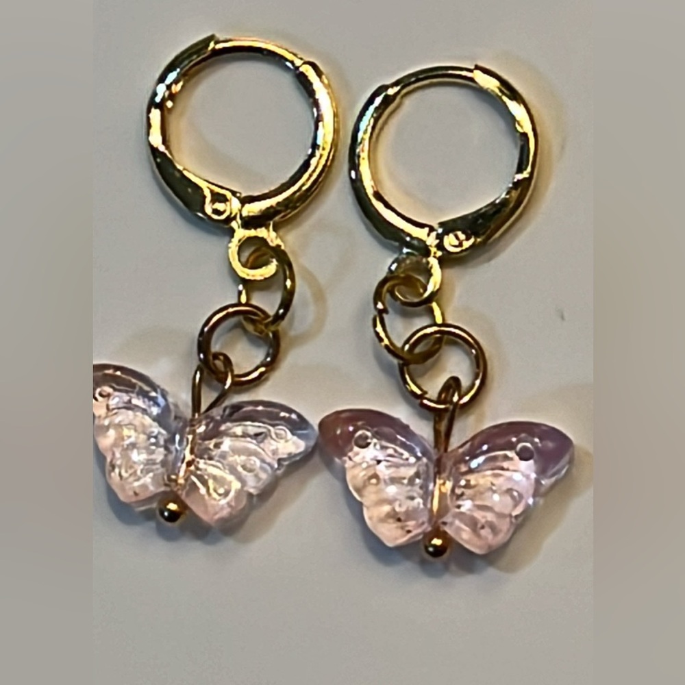 Charming Gold and Pink Butterfly Earrings